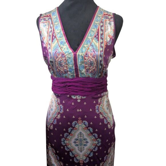 Y2K Nicole Miller Purple Paisley Dress Silk Sash Fairycore Boho Maxi Vintage S - Picture 1 of 8
